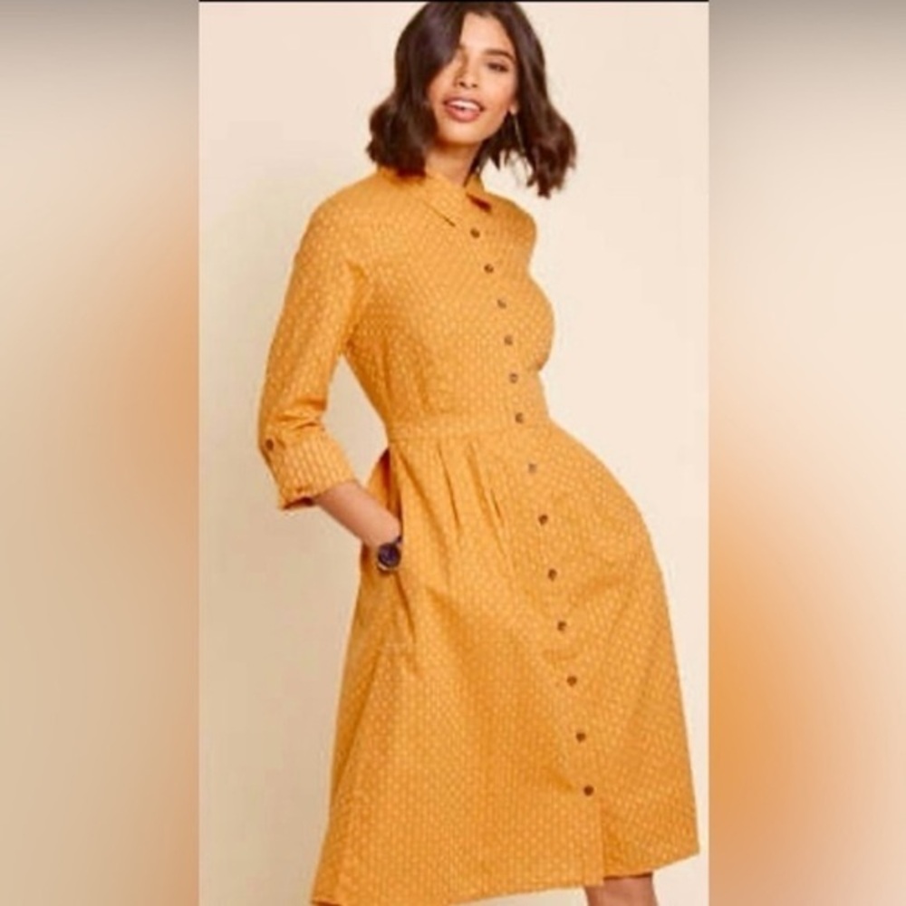 ModCloth Mustard Yellow Button-Front Shirt Dress